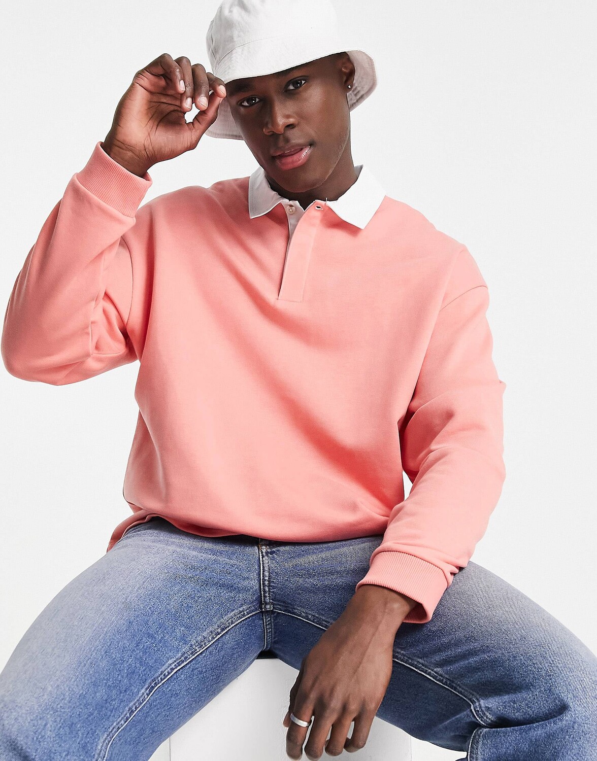 

Розовая толстовка поло оверсайз в стиле регби ASOS DESIGN