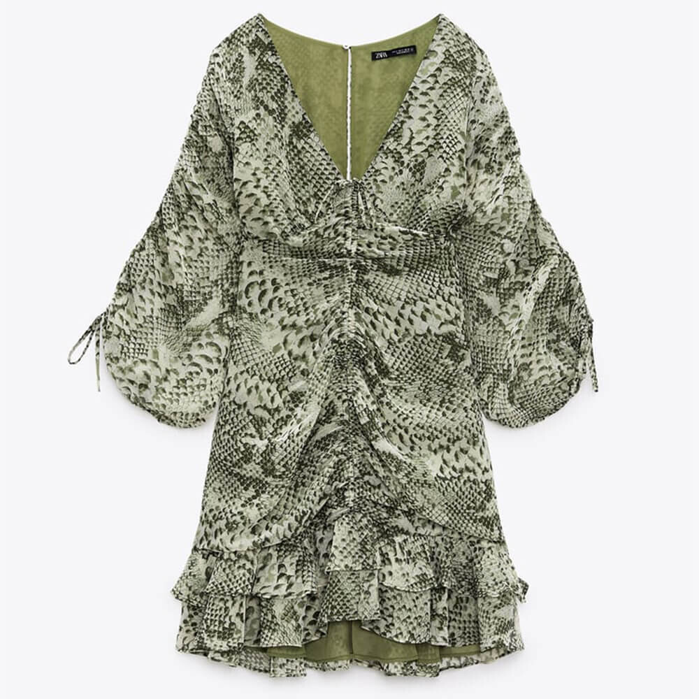 

Платье Zara Animal Print Draped, бежевый/зеленый