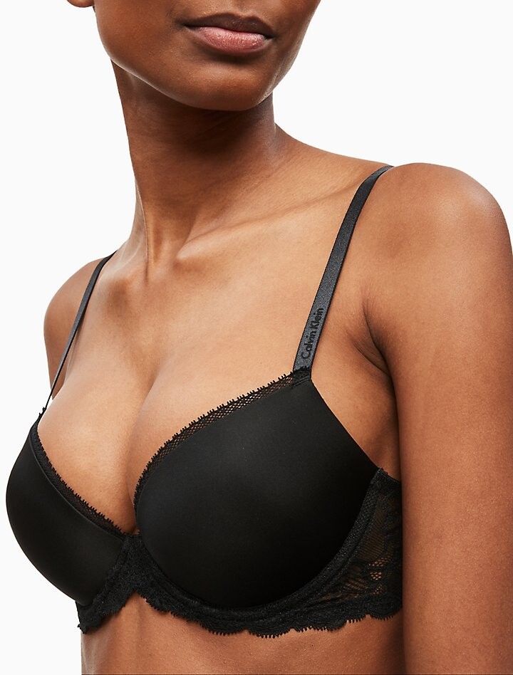 

Кружевной полупрозрачный бюстгальтер пуш-ап Seductive Comfort Calvin Klein, черный