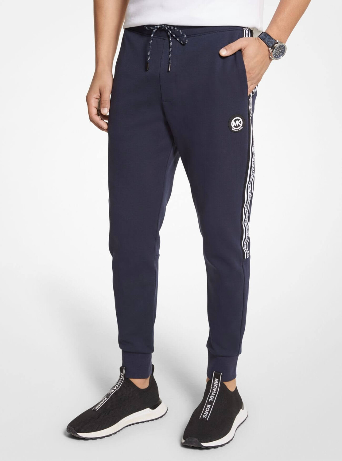 

Брюки-джоггеры Michael Kors Logo Tape Cotton Blend, темно-синий