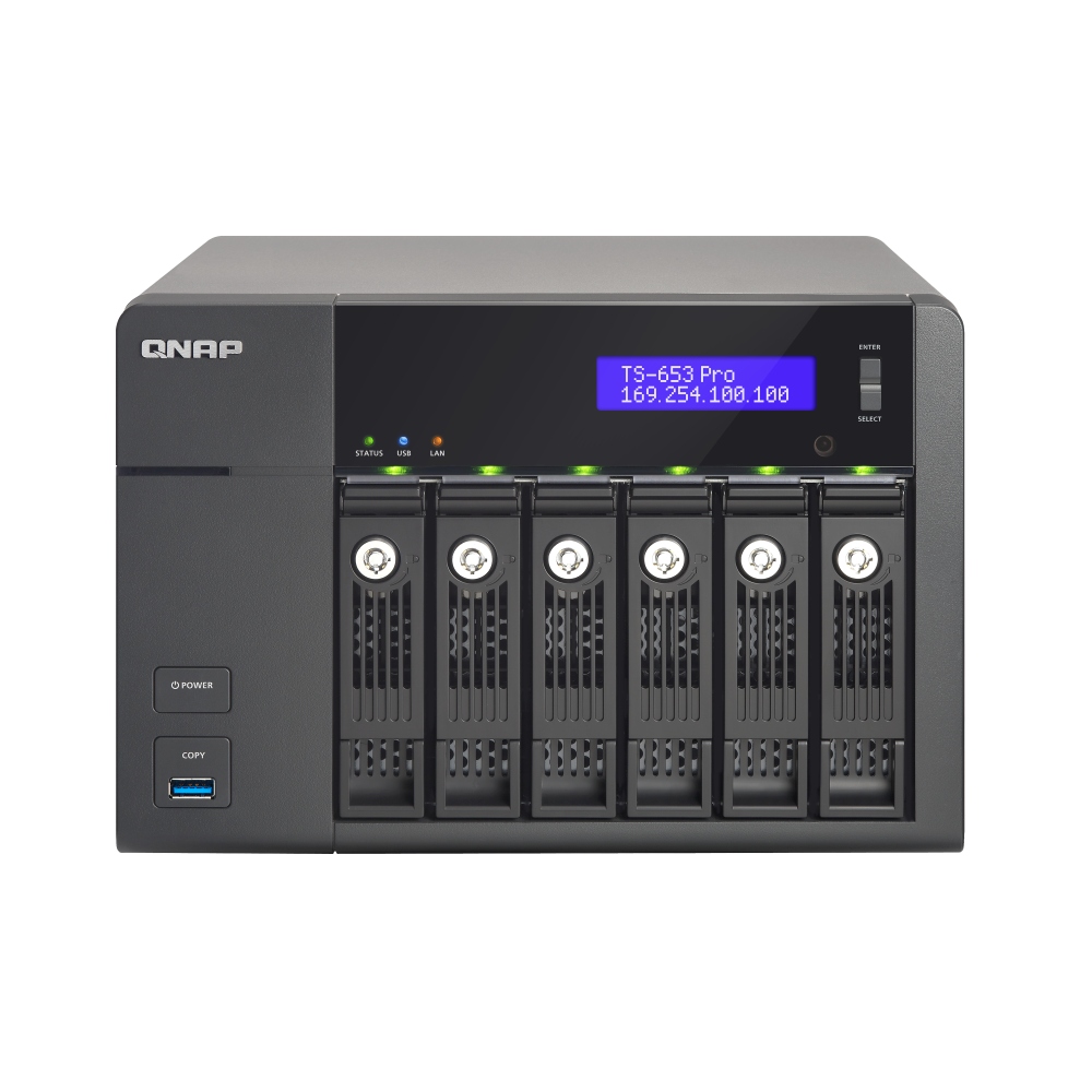 Сетевое хранилище QNAP TS-653 Pro, 6 отсеков, 2 ГБ, без дисков, черный nas qnap ts 251d 4g