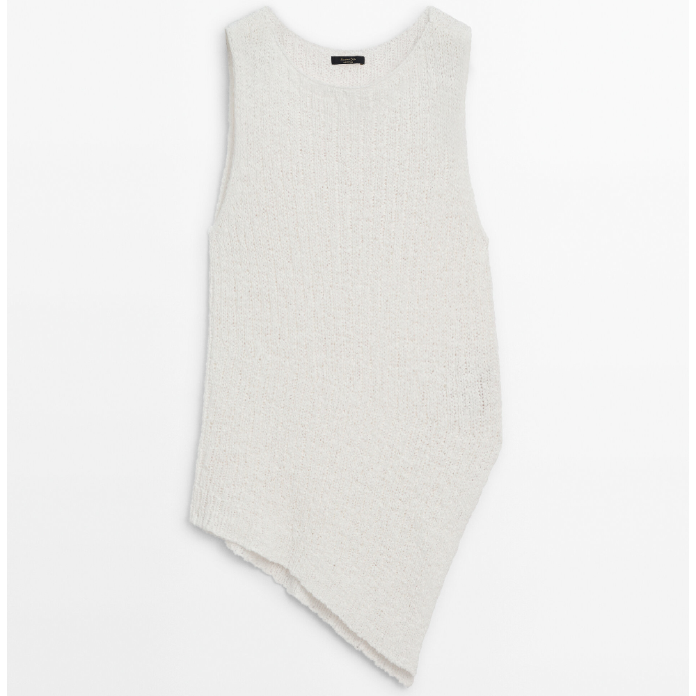 Топ Massimo Dutti Knit With Asymmetric Hem, белый топ твоё трикотажный 44 размер