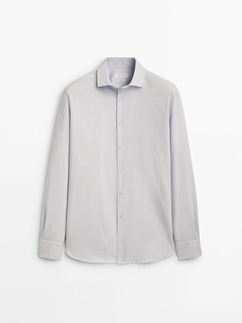 

Рубашка приталенного кроя из хлопка с микротекстурой Massimo Dutti, голубое небо