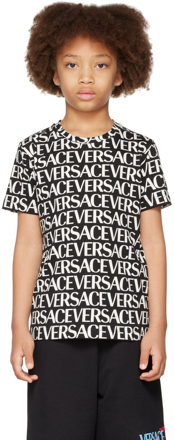 

Детская черно-белая футболка с логотипом Versace