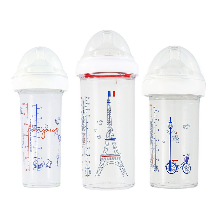 цена Le Biberon Français Paryż комплект: бутылочка для новорожденных и грудных детей, емкость 210 мл, 2 шт + бутылочка для новорожденных и грудничков, вместимость 360 мл, 1 шт.