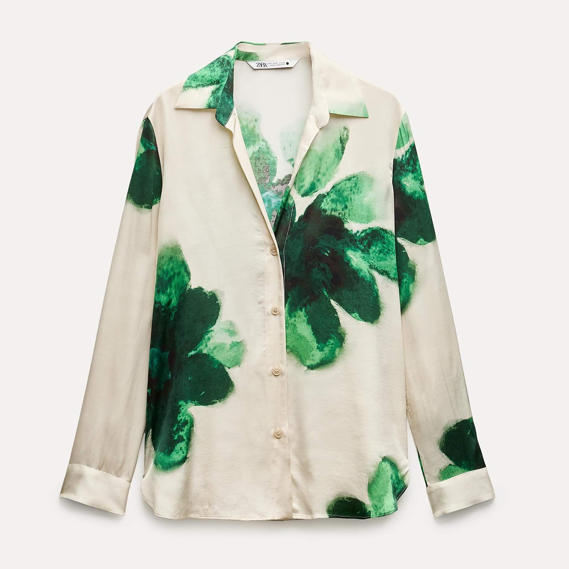 Рубашка Zara ZW Collection Flowing Printed, бежевый/зеленый рубашка zara flowing satin синий размер s