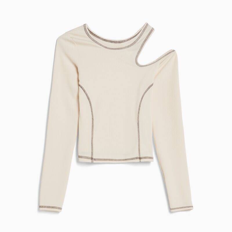 

Лонгслив Bershka Contrast Thread Fitted, кремовый