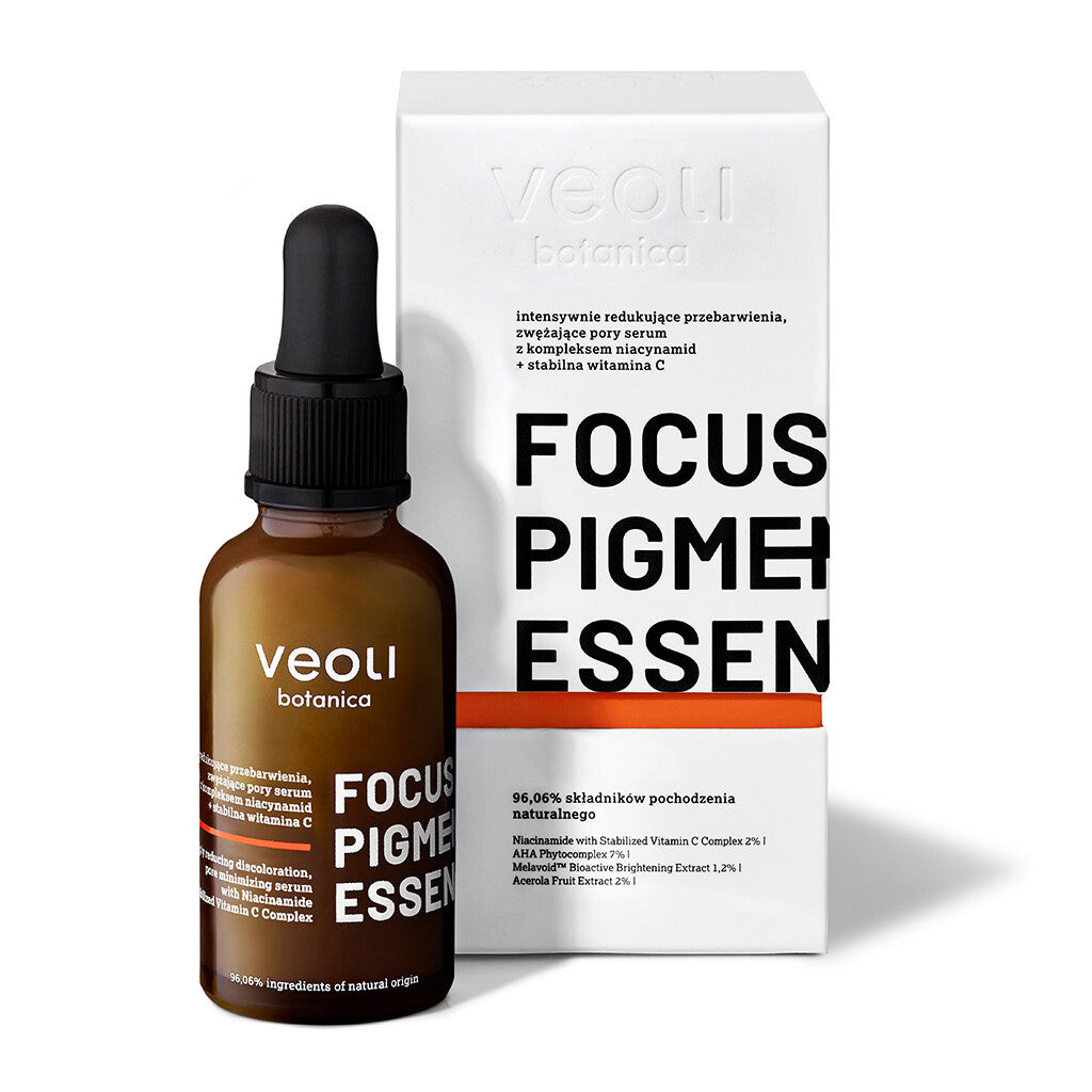 

Veoli Botanica Focus Pigmentation Essence интенсивно уменьшающая пигментацию и сужающая поры сыворотка с комплексом ниацинамида + стабильный витамин С 30мл