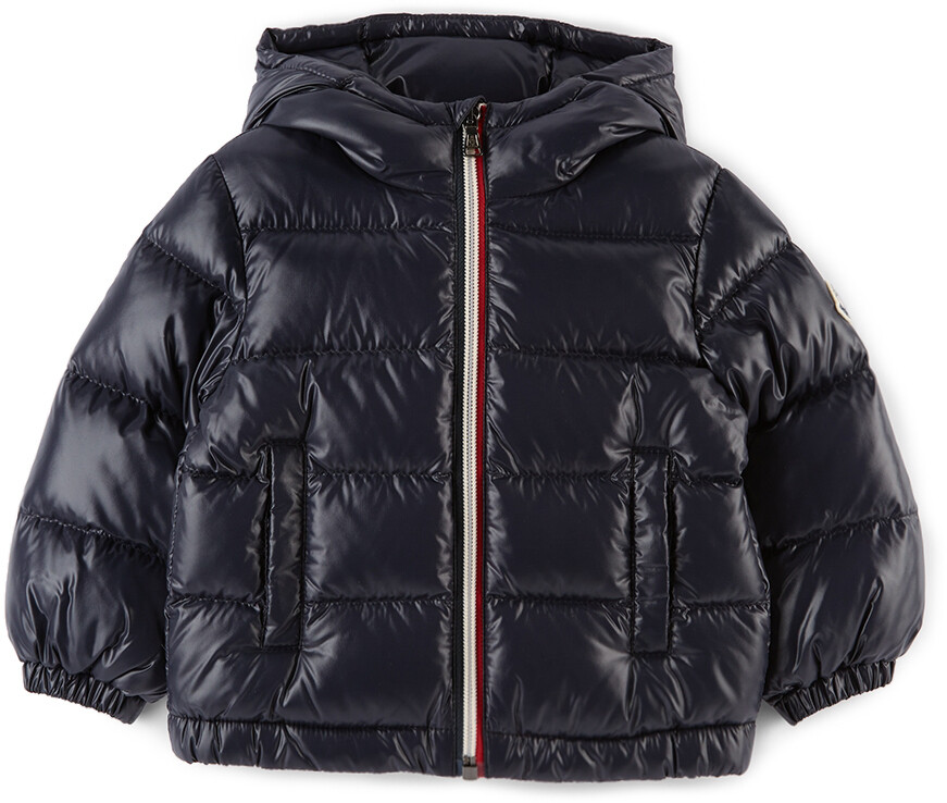 

Темно-синяя пуховая куртка Baby Aubert Moncler Enfant