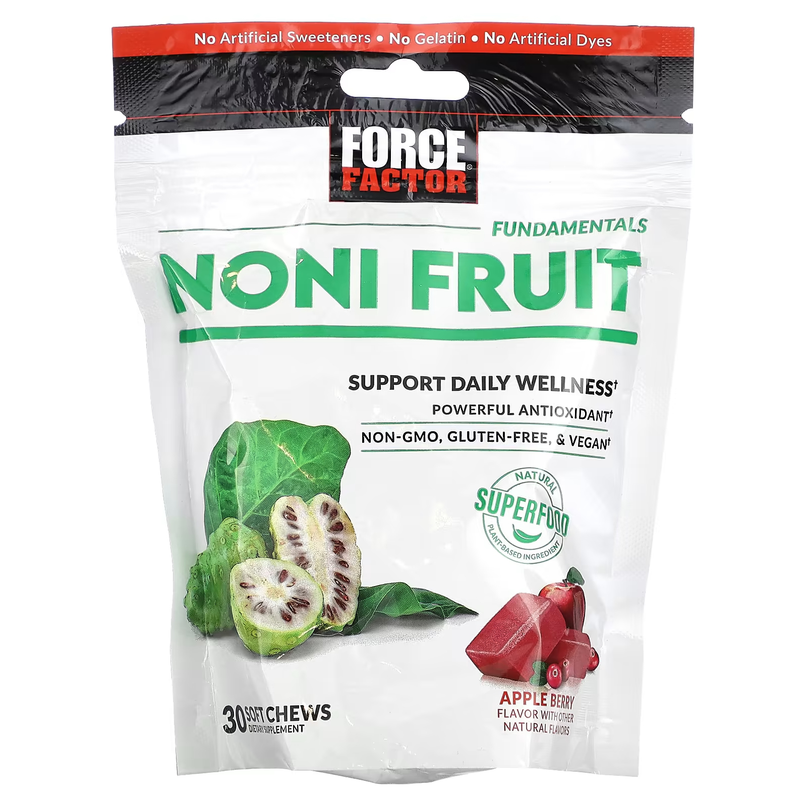 Force Factor Fundamentals Noni Fruit Apple Berry 30 мягких жевательных конфет neocell biotin bursts бразильские ягоды асаи 30 мягких жевательных конфет