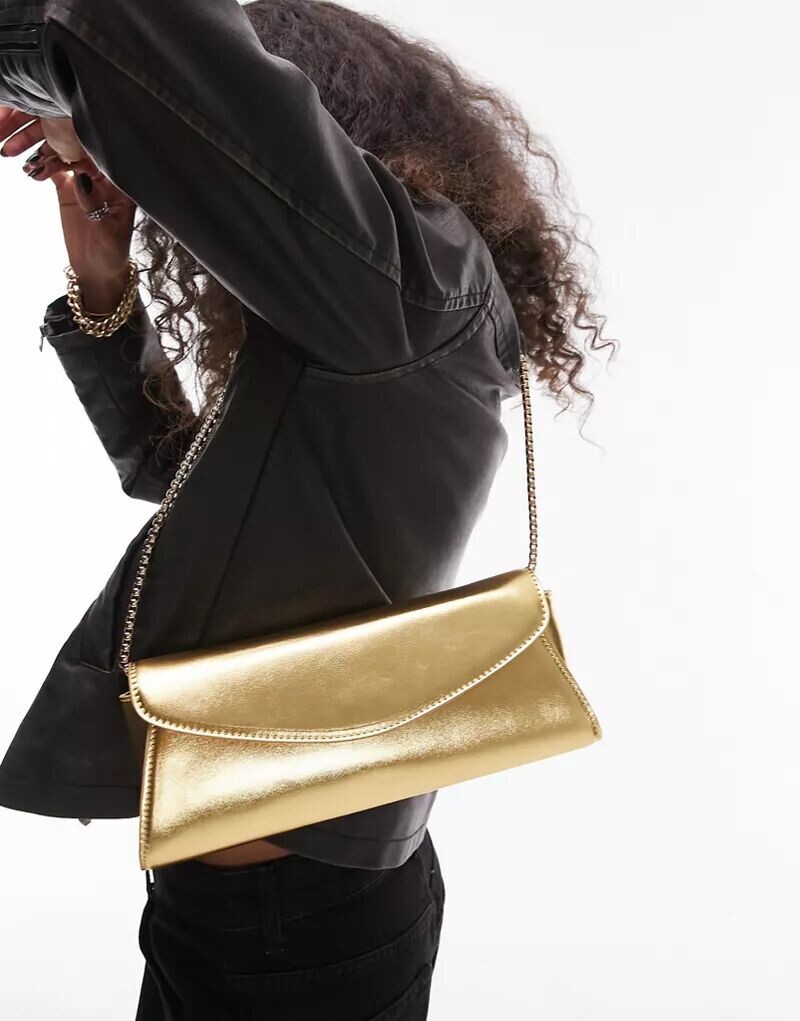 

Золотая структурированная сумка через плечо Topshop Sadie