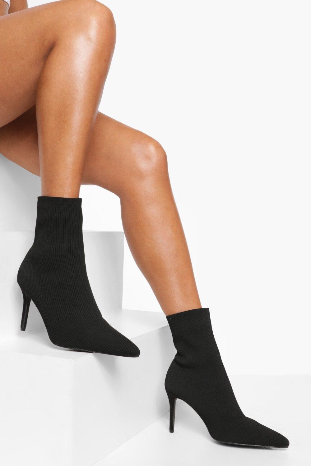 

Широкие вязаные ботинки на шпильке boohoo, черный