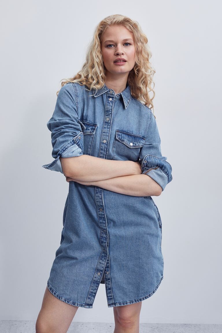 

Джинсовое платье-рубашка H&M, синий деним