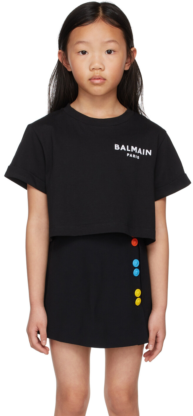 

Детская черная футболка с маленьким логотипом Balmain