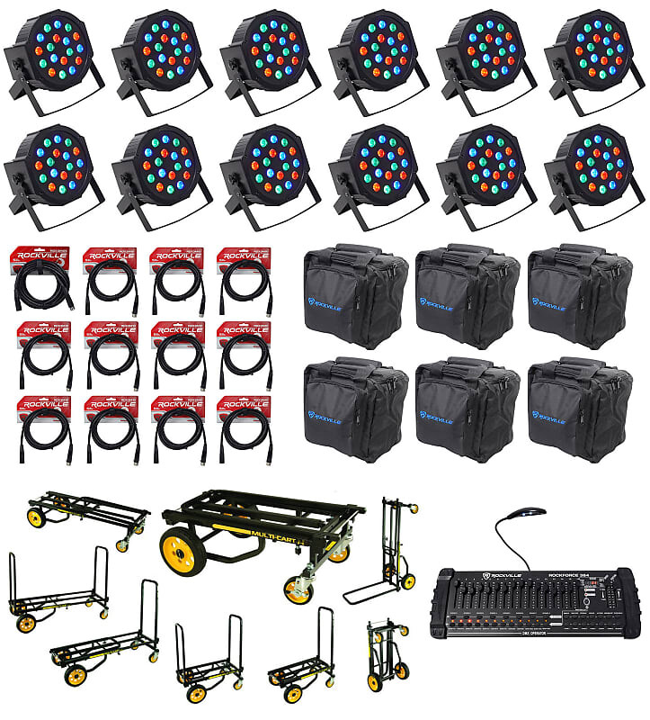 

Светодиод Rockville RockPAR50 Par Can Wash Lights + контроллер DMX + кабели + сумки + тележка RockPAR50 + RDX + RLB + FORCE 1