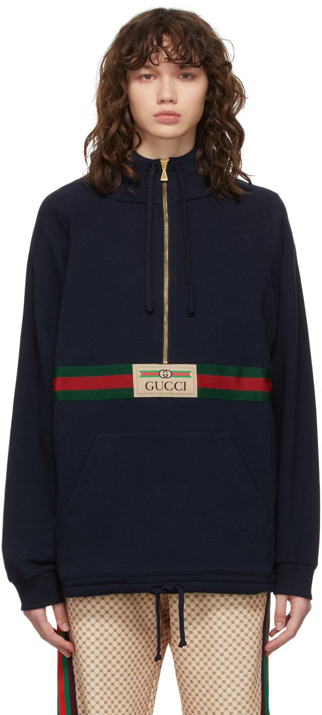 

Худи темно-синего цвета с винтажным логотипом Gucci