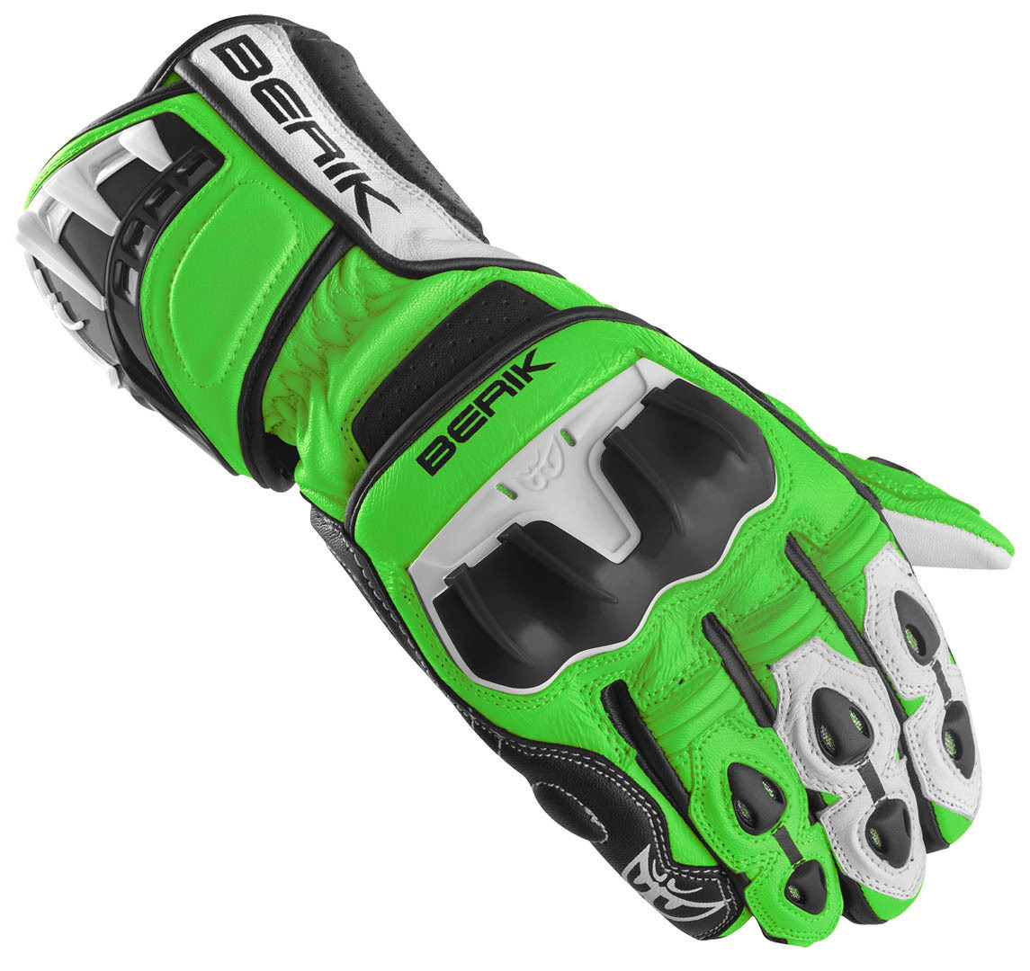 Мотоциклетные перчатки Berik Track Plus с предварительно изогнутым палецем, черный/белый/зеленый мотоциклетные перчатки track plus berik черный белый зеленый