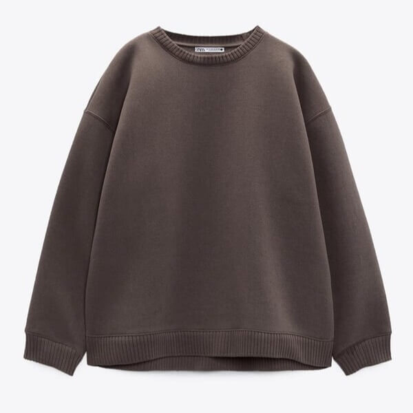 

Свитшот Zara Ribbed Oversize, серо-коричневый