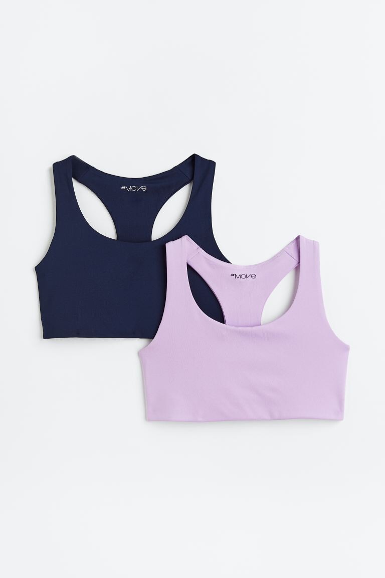 

Комплект из 2 спортивных бюстгальтеров со средней поддержкой H&M, светло-фиолетовый/темно-синий