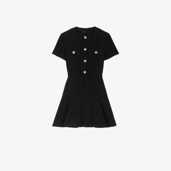 

Твидовое платье мини из смесового хлопка с юбкой Raceau с оборками Maje, цвет noir / gris
