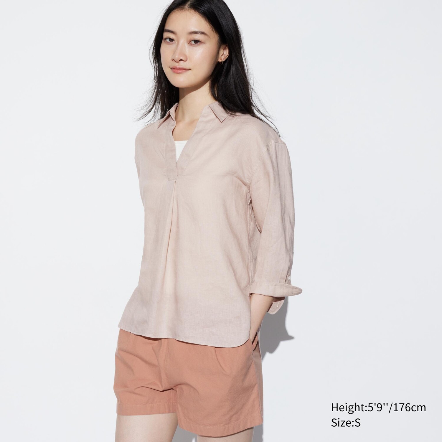 

Рубашка из 100% льна премиум премиум UNIQLO, бежевый