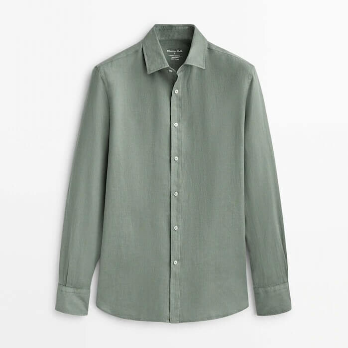 

Рубашка Massimo Dutti 100% Linen Slim-Fit, темно-зеленый