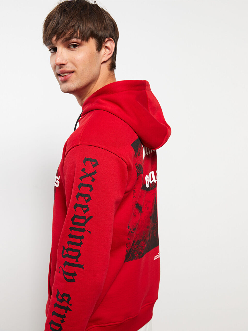 

Мужская толстовка Oversize с длинным рукавом и принтом LCW Casual, Красный