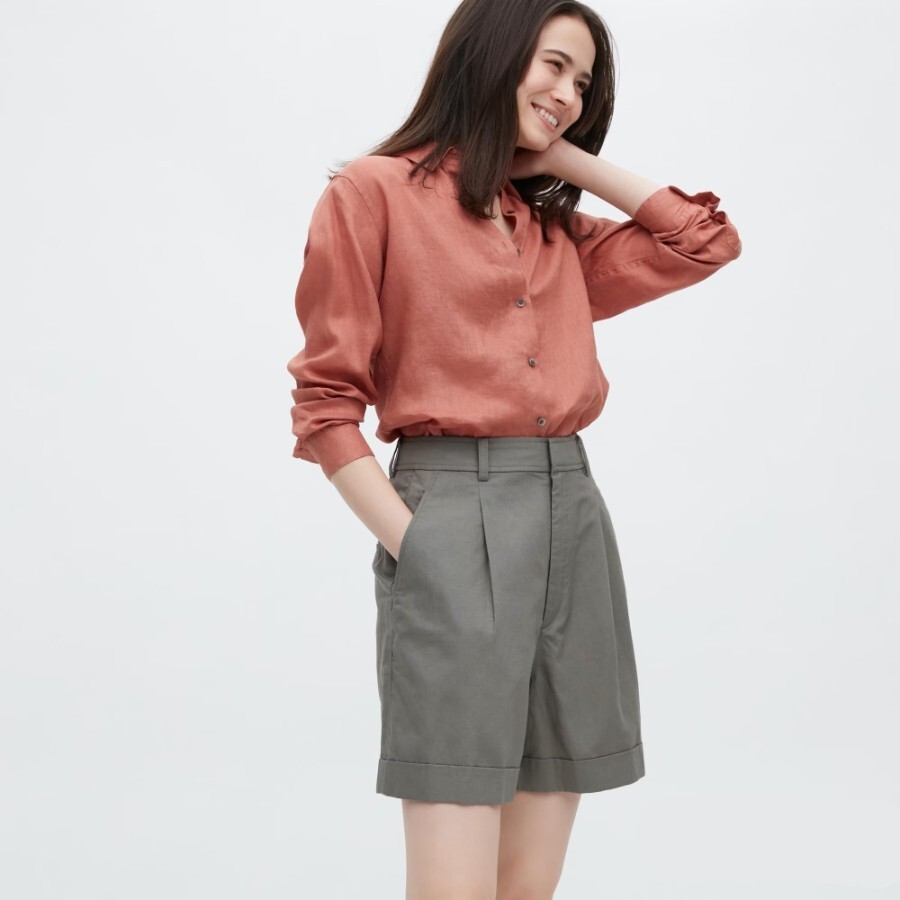 

Шорты Uniqlo Linen Blend High Waisted, оливковый