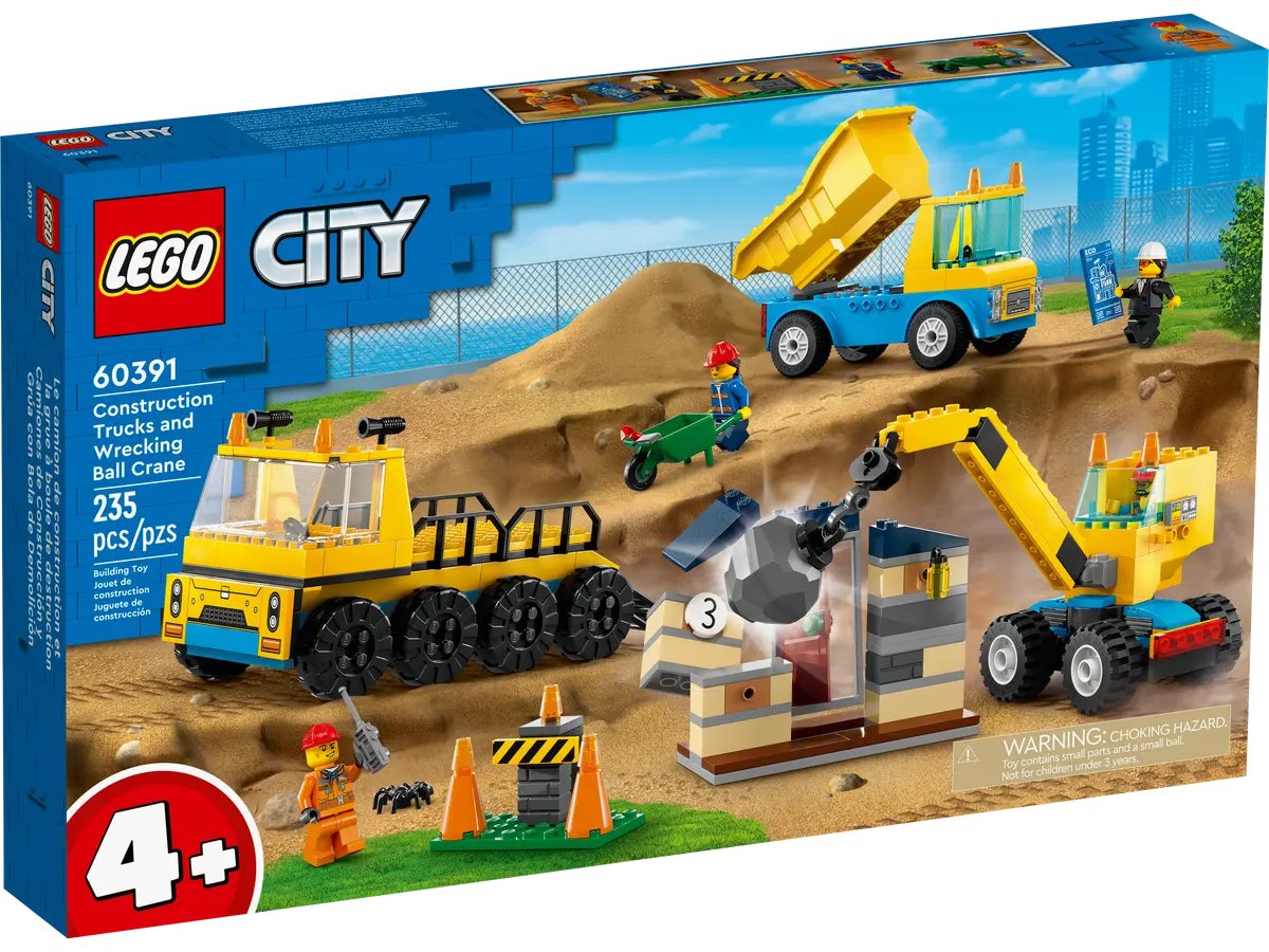 Конструктор Lego City Trucks And Wrecking Ball Crane 60391, 235 деталей пластмассовый металлический детский строительный автомобиль желтого цвета бульдозер земляной зажим строительные машины 2020