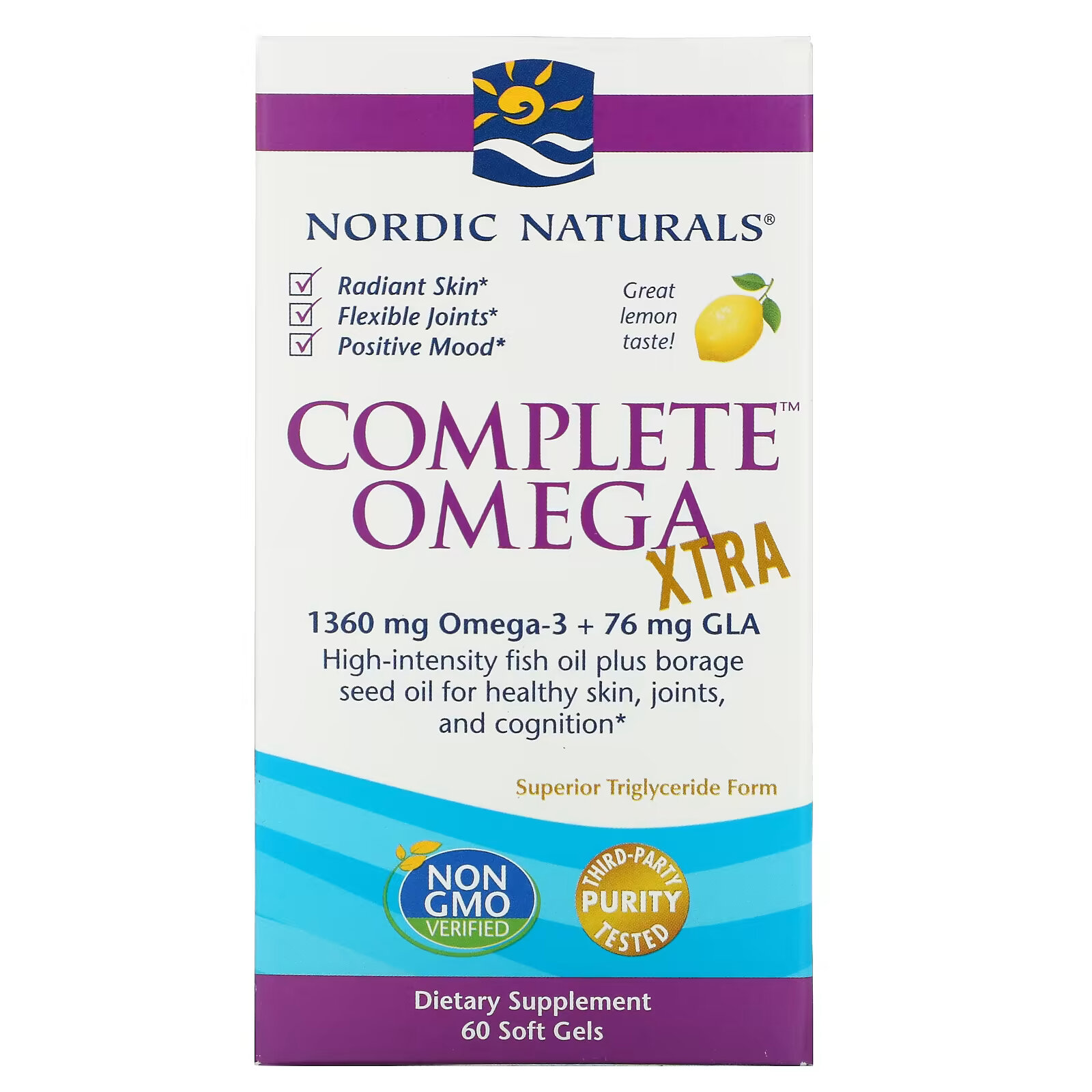 Nordic Naturals, Complete Omega Xtra со вкусом лимона, 680 мг, 60 мягких желатиновых капсул nordic naturals complete omega junior для детей от 6 лет и старше 180 мягких мини желатиновых капсул с лимоном