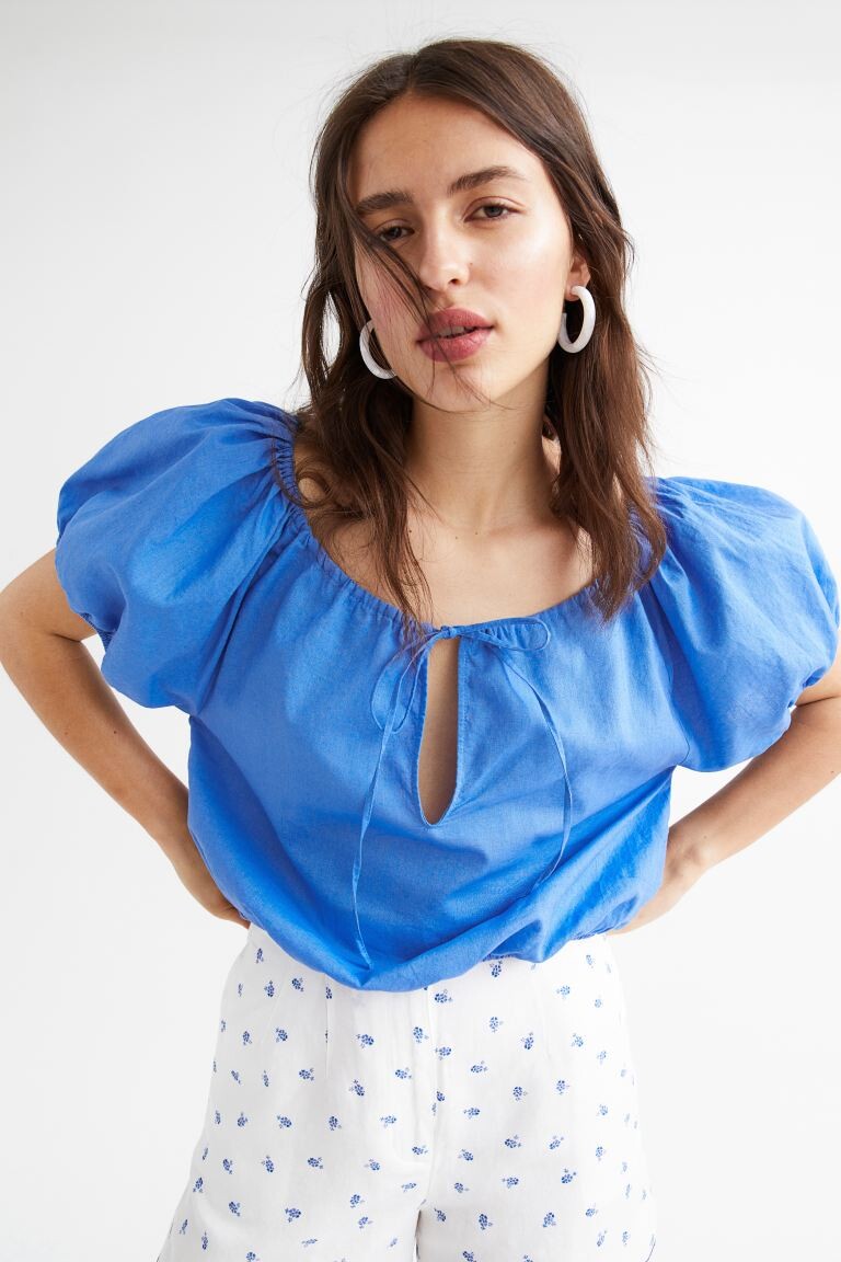 

Блузка из смесового льна H&M, ярко-голубой