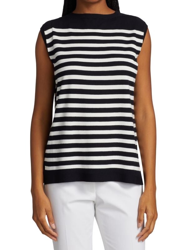 

Полосатый свитер без рукавов Lafayette 148 New York Navy white