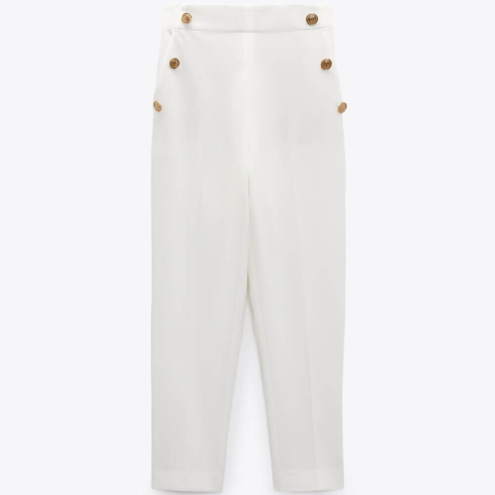 

Брюки Zara Straight With Metal Buttons, белый