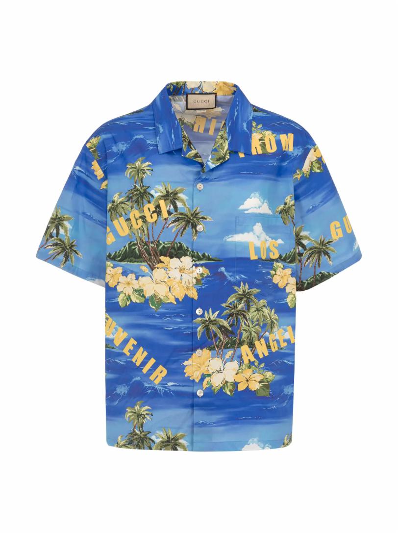 Хлопковая рубашка с гавайским принтом Gucci рубашка хлопковая с принтом джинс 5 лет