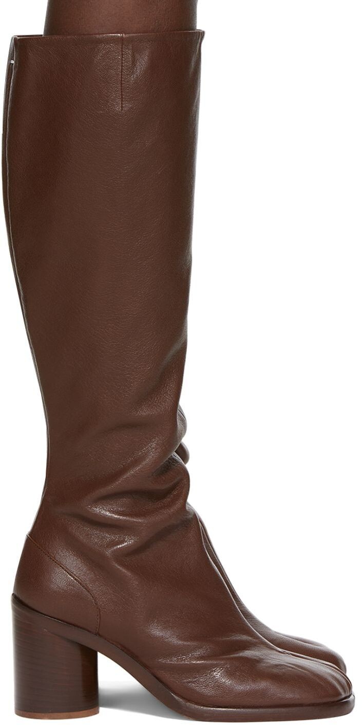 

Коричневые высокие сапоги Tabi из телячьей кожи Maison Margiela, Коричневый