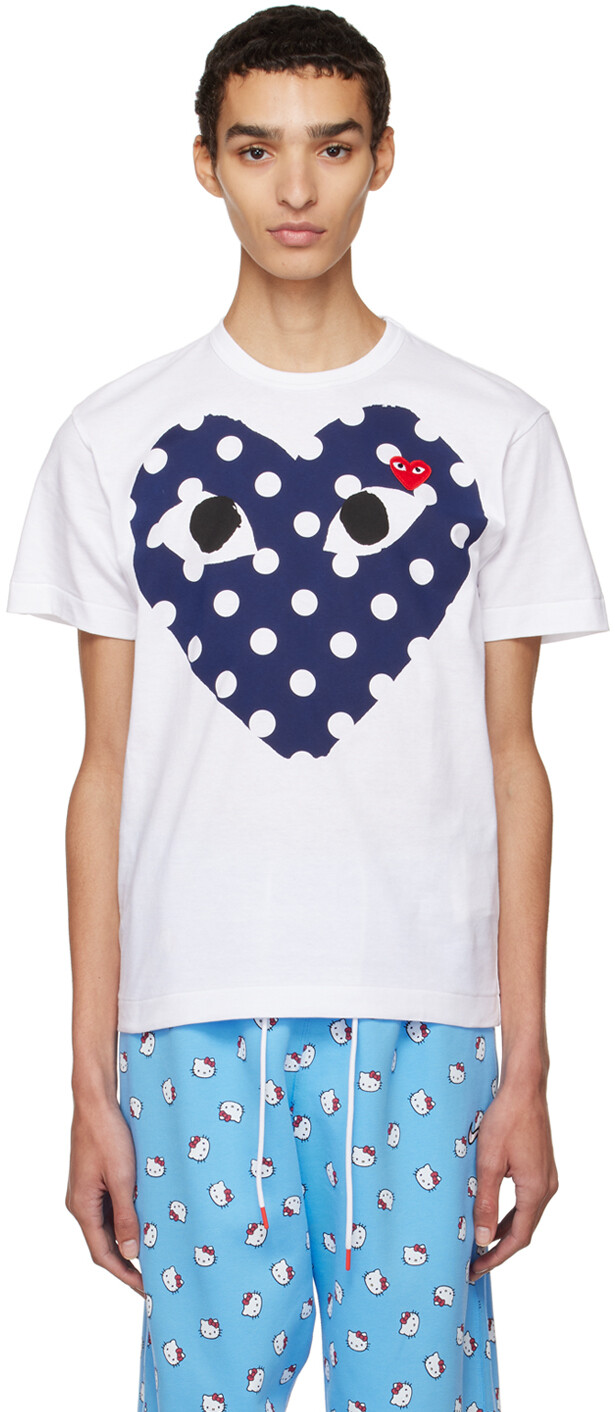 

Белая футболка с сердечками в горошек Comme des Garçons Play, Белый