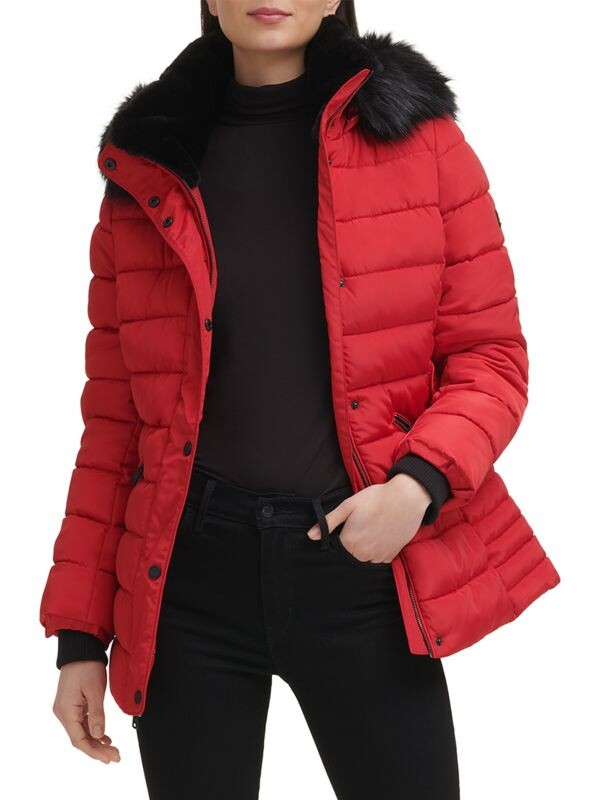 

Пуховик с капюшоном и отделкой из искусственного меха Kenneth Cole Red