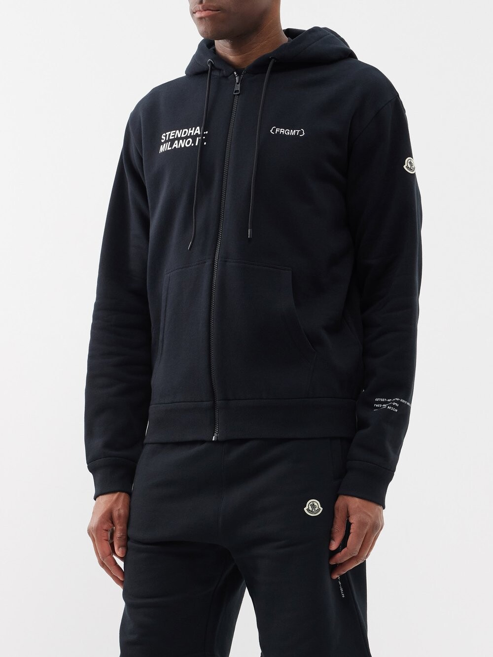 

Худи на молнии из хлопкового джерси с логотипом Moncler, черный