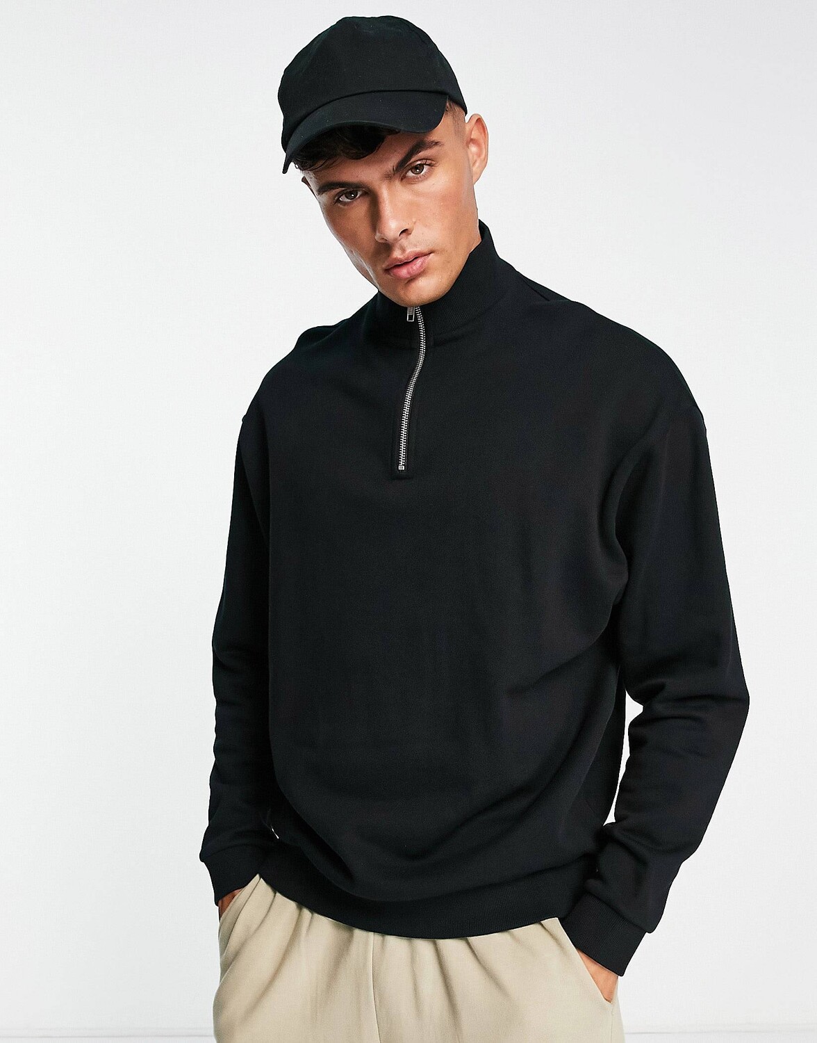 

Черная толстовка оверсайз с молнией до половины ASOS DESIGN, Черный