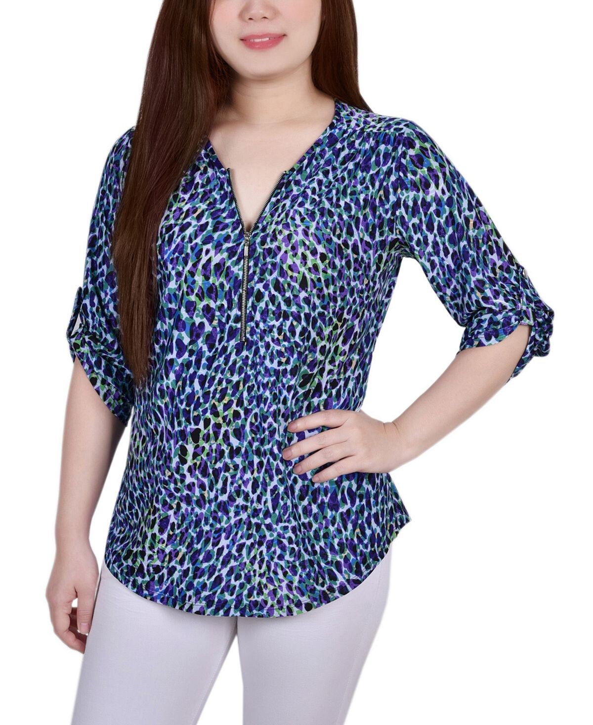 

Женский жаккардовый вязаный топ с застежкой-молнией 3/4 NY Collection, мульти