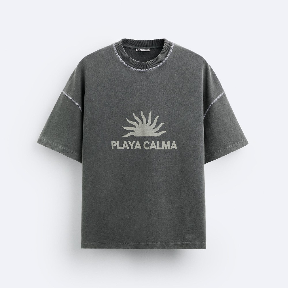 Футболка Zara Printed Faded, серый футболка с принтом zara printed faded антрацитово серый