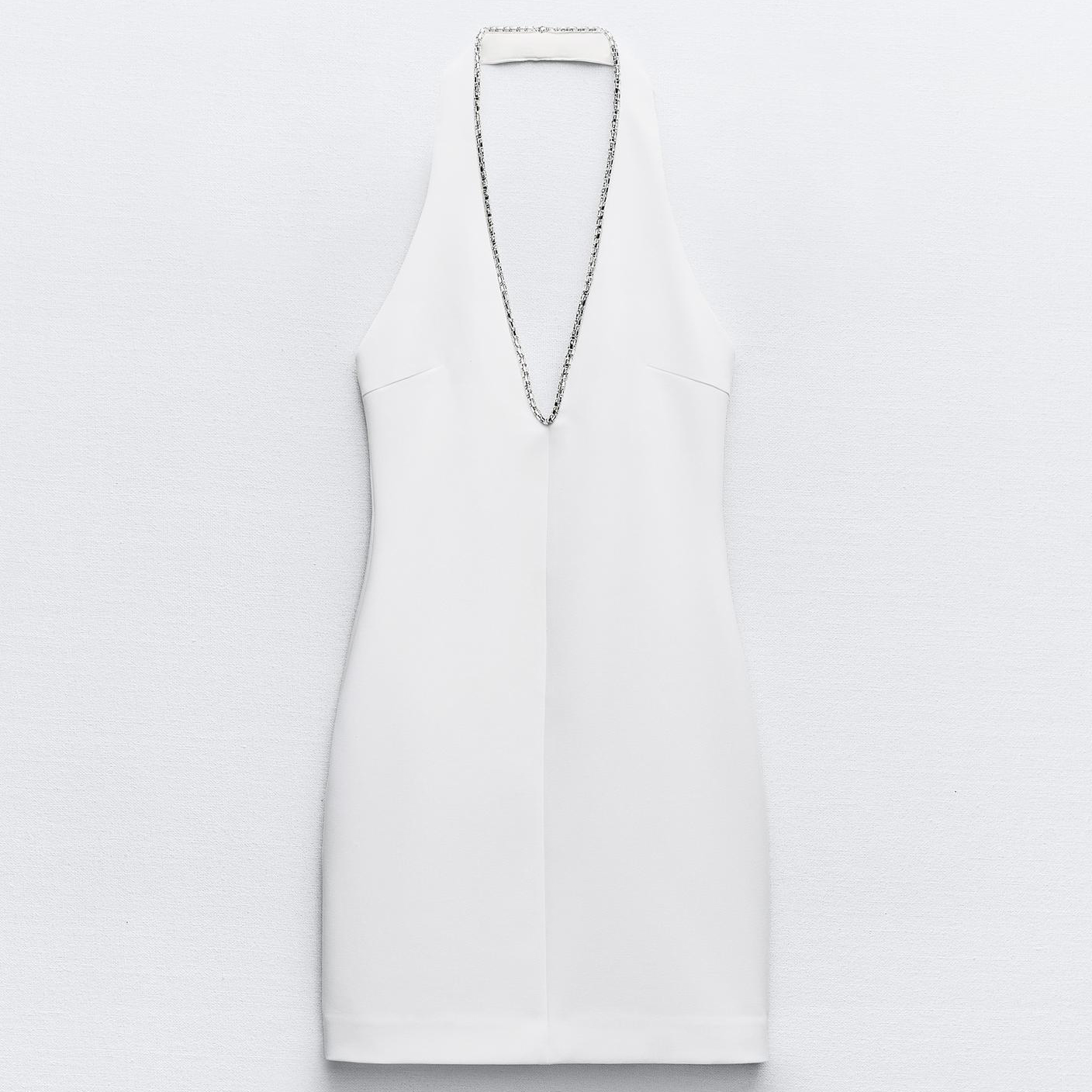 Платье Zara Rhinestone Halter, белый рубашка zara rhinestone button черный