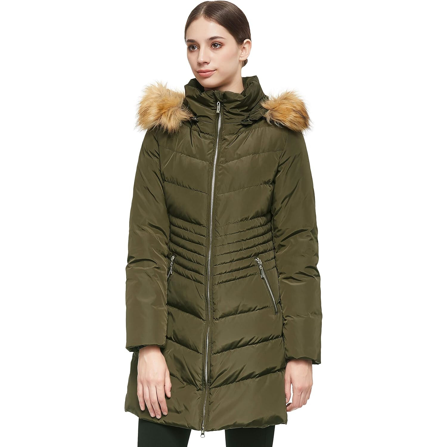 

Пуховик Orolay Water Resistant Hooded Faux Fur, темно-зеленый