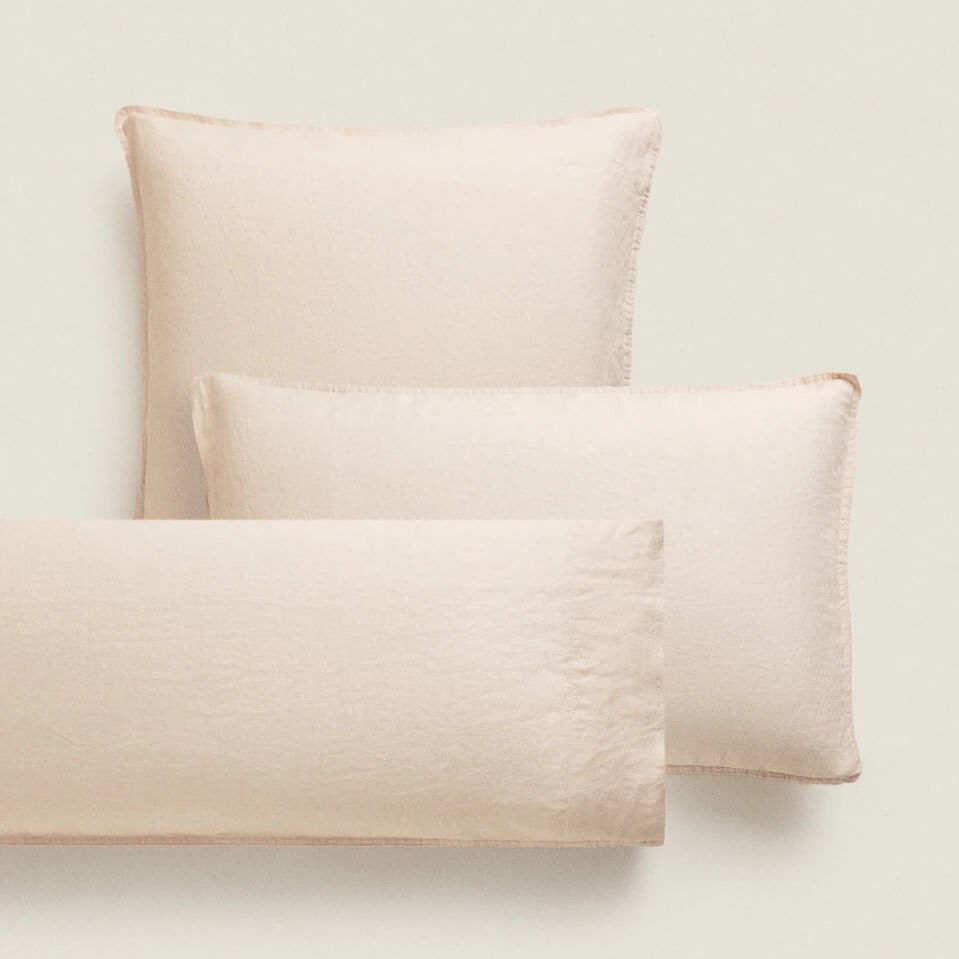 

Наволочка Zara Home (140 gsm) Washed Linen, светло-розовый