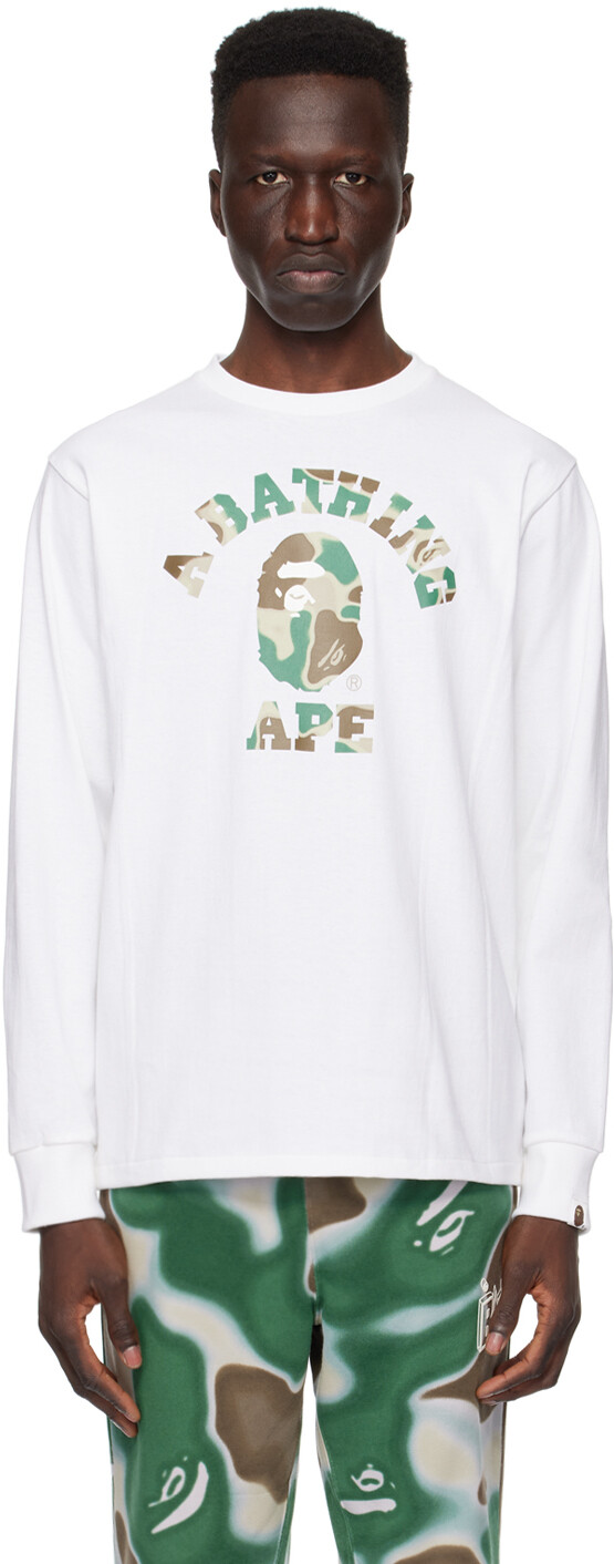 

Белая футболка с длинным рукавом и камуфляжным принтом Liquid Camo Bape