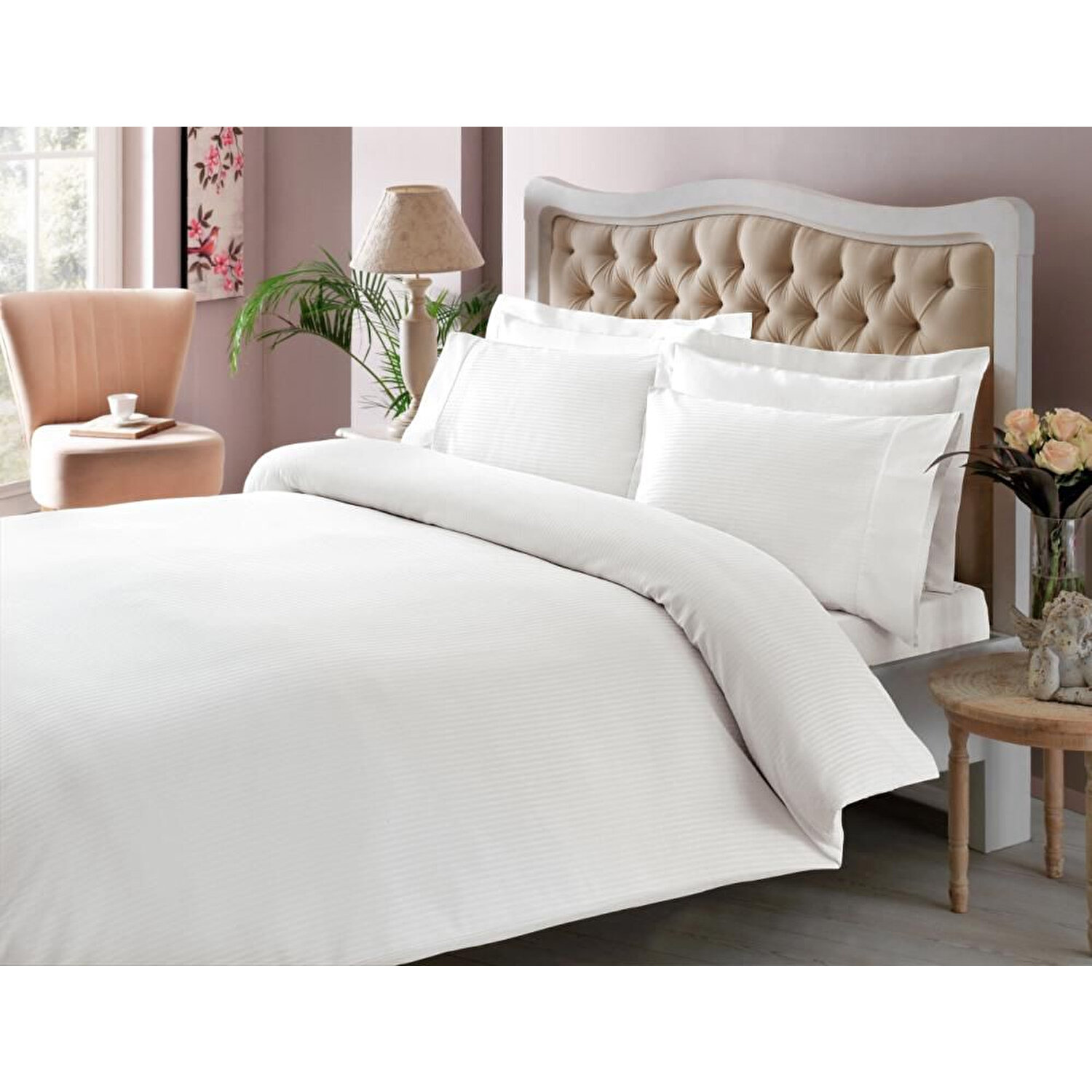 Комплект постельного белья Tac Premium Basic в полоску белого цвета комплект постельного белья tac premium basic stripe кремового цвета