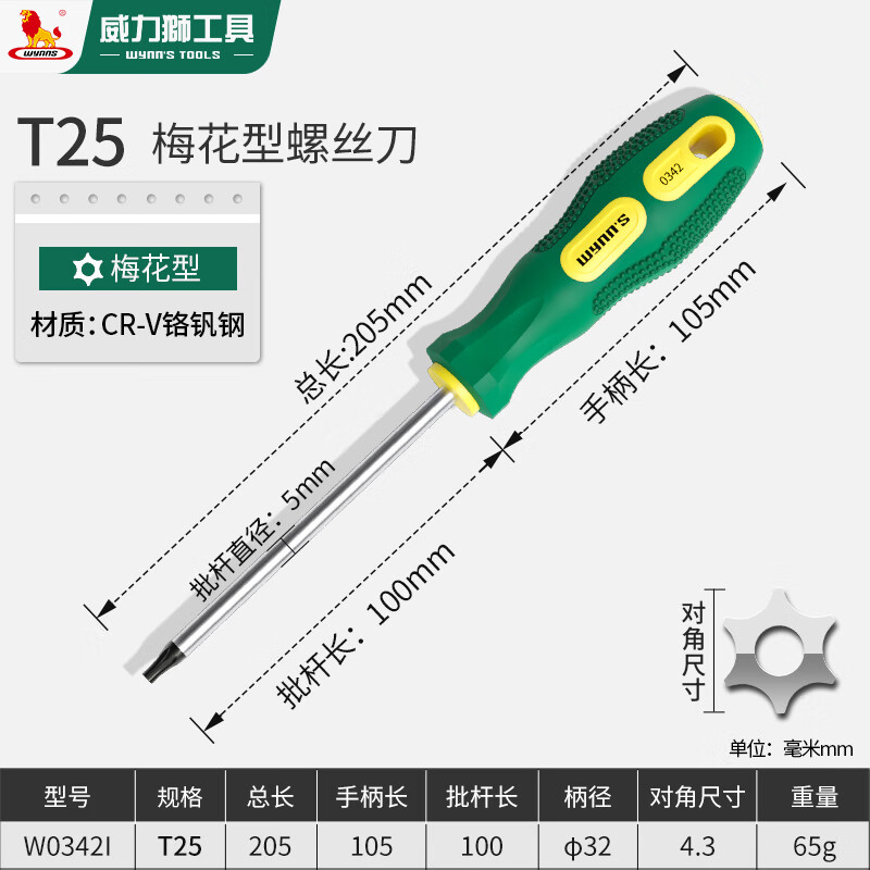 Отвертка Power Lion (Wynns) Шестигранная отвертка Torx Отвертка Torx T25 со средним отверстием Torx типа W0342I