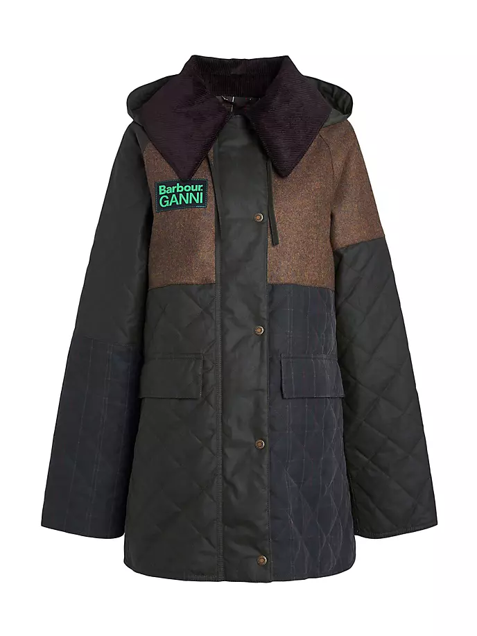 

Стеганое короткое пальто из вощеного хлопка Barbour x Ganni Burghley Barbour, цвет archive olive tan