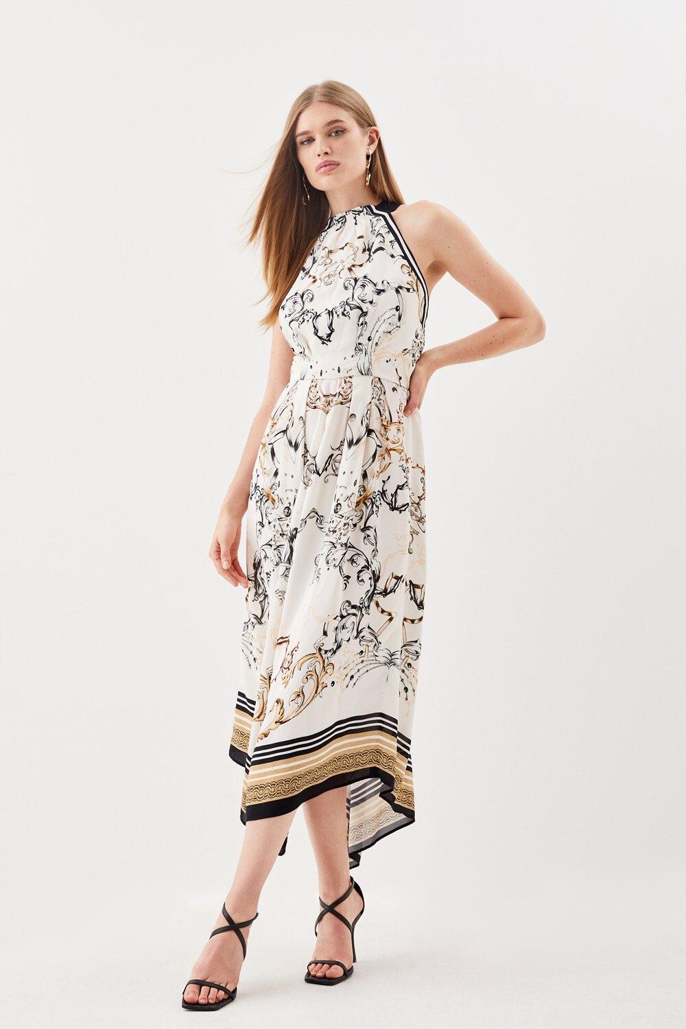 

Платье миди из крепа с бретельками и бретельками Karen Millen, мультиколор