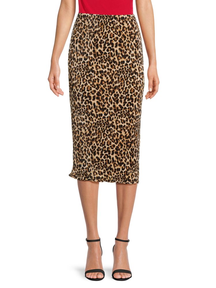 Плиссированная юбка-миди с леопардовым принтом Renee C., тауп
